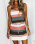 Striped Print Colorblock Drawstring Casual Dress